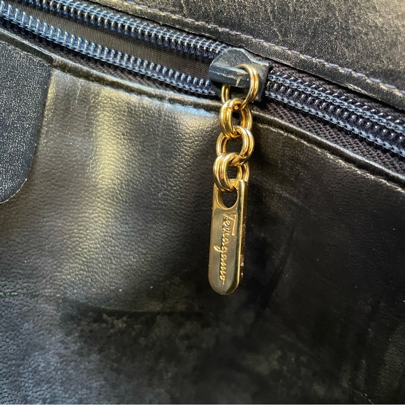 VTG Salvatore Ferragamo Firenze 8 Navy Blue Denim Leather Tote Shoulder Bag - Picture 7 of 14